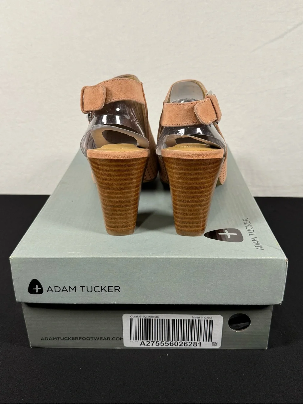 Adam Tucker Me Too Meridia Perforated Coral Suede Peep Toe Sandals NIB Size 6.5
